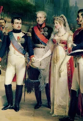 Napoleon Bonaparte (1769-1821) empfängt Königin Luise von Preußen (1776-1810) in Tilsit, 6. Juli 1807, 1837 (Detail)